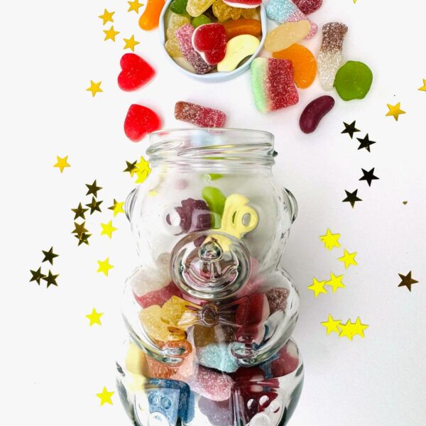 Glass bear jar filled with pick & mix sweets